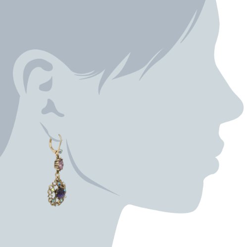 Betsey Johnson Purple Carved Flower Crystal Drop Earrings