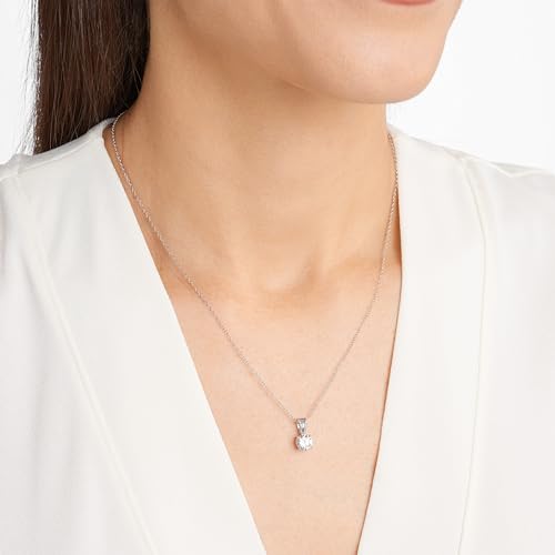 Platinum Plated Sterling Silver CZ Solitaire Pendant Necklace