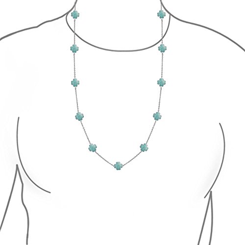 Aqua Blue Flower Pearl Enamel Long Chain Necklace