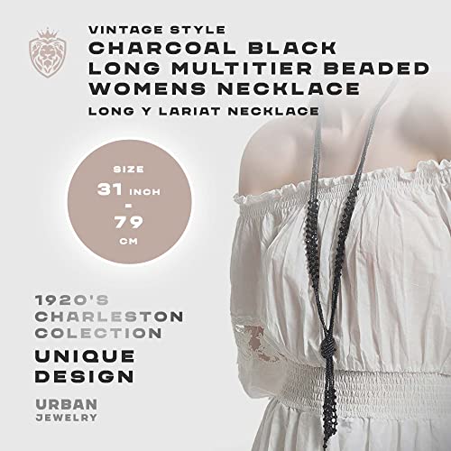 Vintage Style Charcoal Black Multitier Beaded Womens Necklace