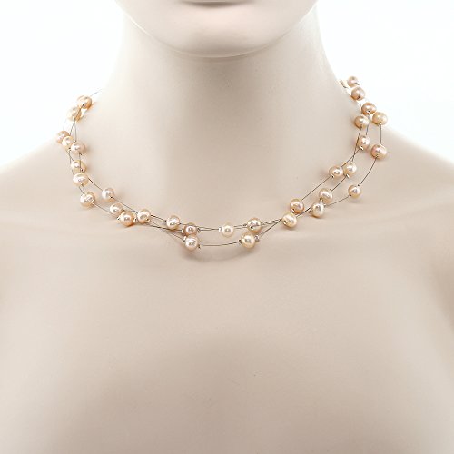 Pink Cultured Freshwater Pearl Necklace Earrings Set