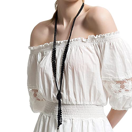 Vintage Style Charcoal Black Multitier Beaded Womens Necklace
