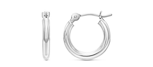 14k White Gold Small Round Hoop Earrings, 12mm Size