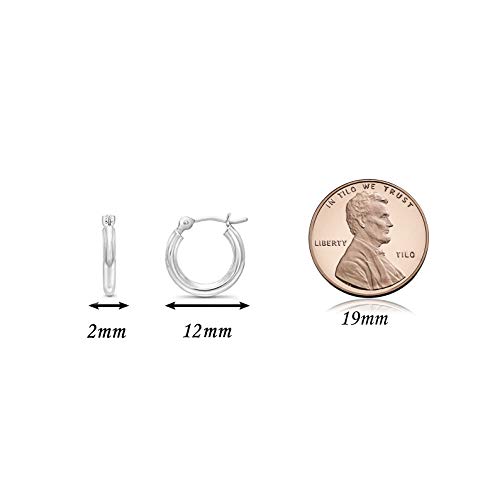 14k White Gold Small Round Hoop Earrings, 12mm Size