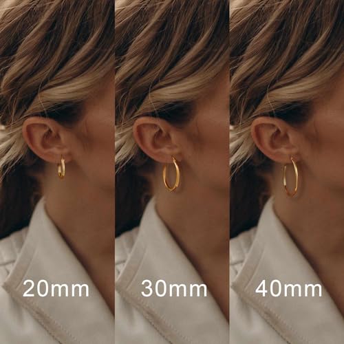 14K Gold Lightweight Hoop Earrings for Women - 30mm