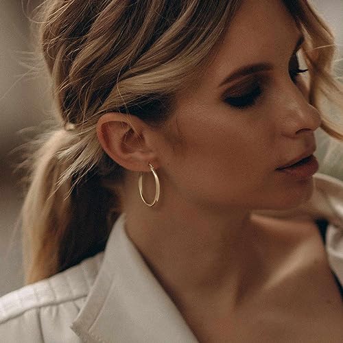 14K Gold Lightweight Hoop Earrings for Women - 30mm