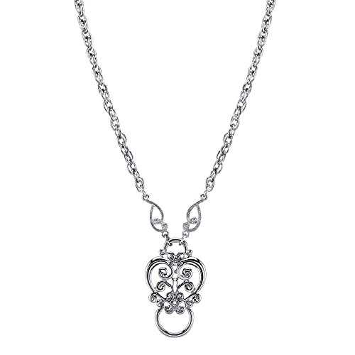 Silver Heart Eyeglass Holder Pendant Necklace by 1928 Jewelry