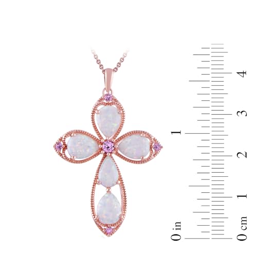 Opal and Pink Sapphire Cross Pendant Necklace
