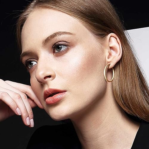 14K Gold Lightweight Hoop Earrings for Women - 30mm