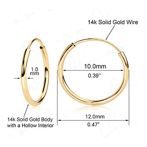 14k Gold 12mm Hoop Earrings