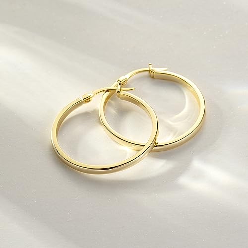 14K Gold Lightweight Hoop Earrings for Women - 30mm