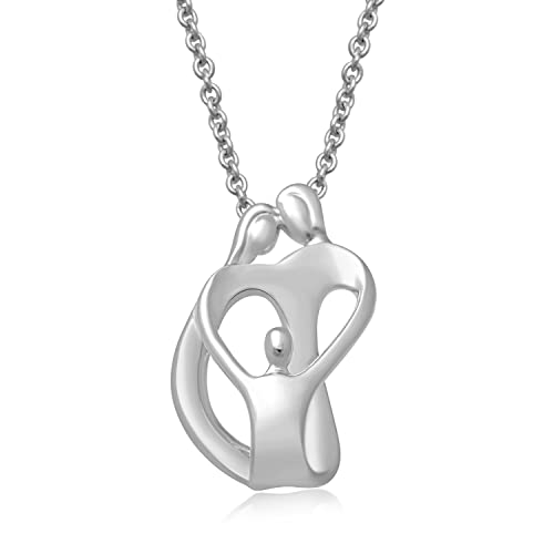 Family Heart Pendant Necklace - Sterling Silver, 18