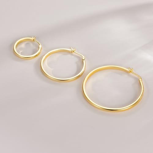 14K Gold Lightweight Hoop Earrings for Women - 30mm
