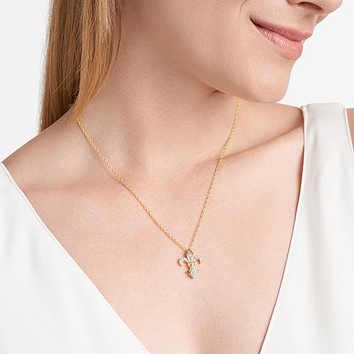 18K Gold Plated .925 Sterling Fleur-de-Lis Diamond Necklace