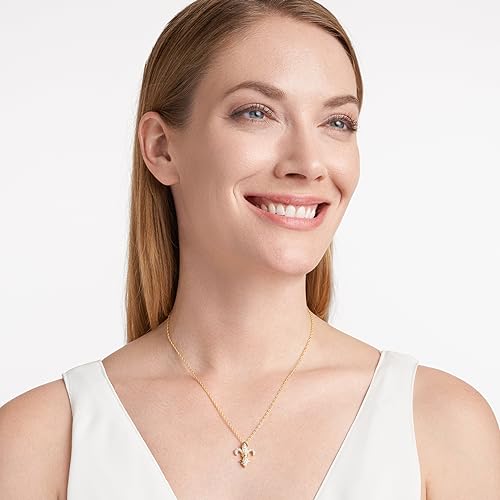 18K Gold Plated .925 Sterling Fleur-de-Lis Diamond Necklace