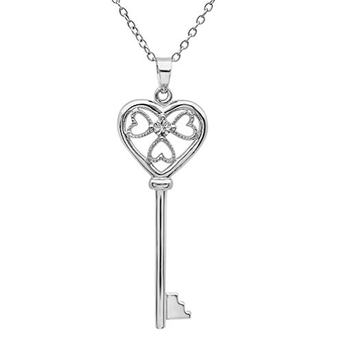 Sterling Silver Diamond Key Pendant Necklace for Women