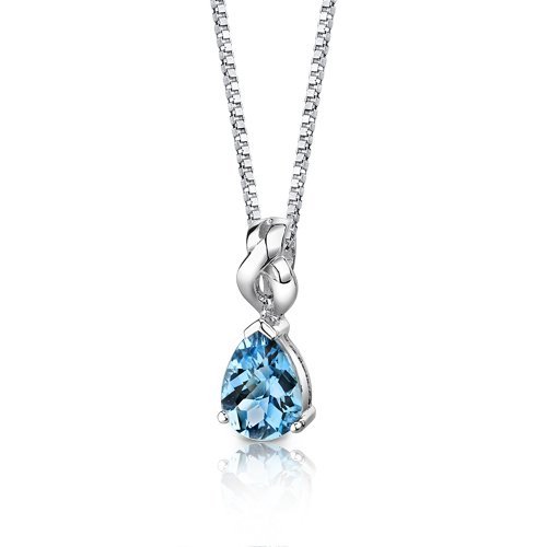 Swiss Blue Topaz Pendant Necklace - Sterling Silver
