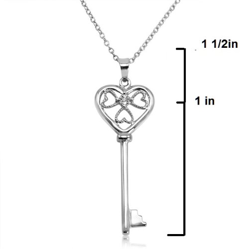 Sterling Silver Diamond Key Pendant Necklace for Women