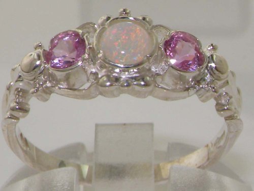 Opal and Pink Tourmaline Sterling Silver Trilogy Ring