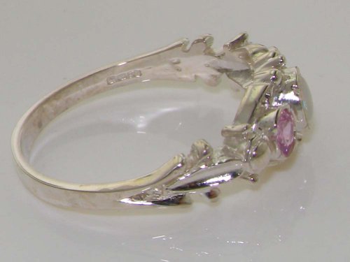 Opal and Pink Tourmaline Sterling Silver Trilogy Ring