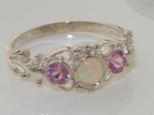 Opal and Pink Tourmaline Sterling Silver Trilogy Ring
