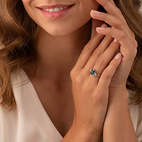 London Blue Topaz 3-Stone Ring, 925 Sterling Silver