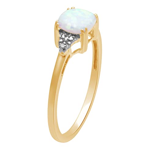 October Birthstone Ring: 10K Yellow Gold Opal Diamond