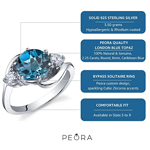 London Blue Topaz 3-Stone Ring, 925 Sterling Silver