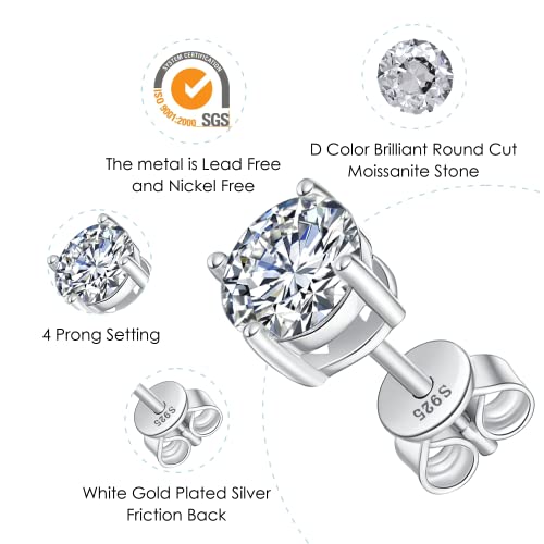 D Color VVS1 Round Moissanite Stud Earrings
