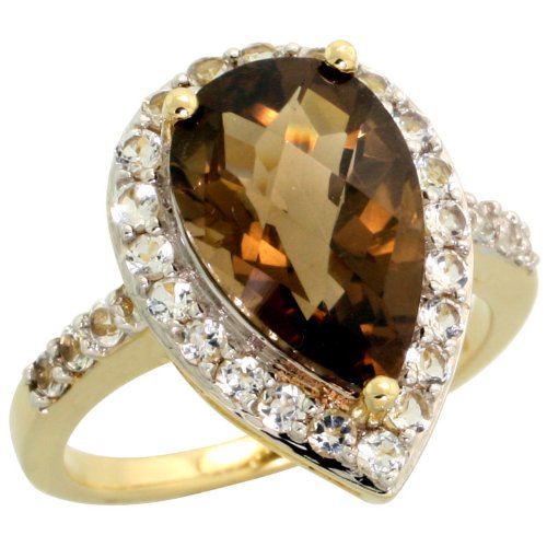 Genuine Smoky Topaz Teardrop Ring with 10k Gold