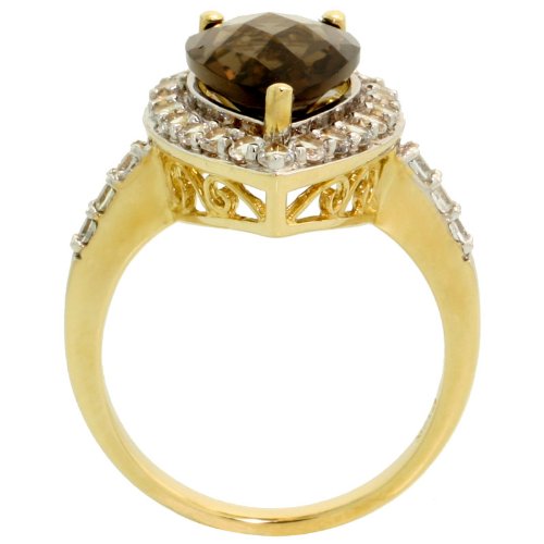 Genuine Smoky Topaz Teardrop Ring with 10k Gold
