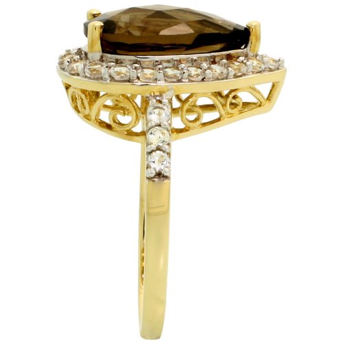 Genuine Smoky Topaz Teardrop Ring with 10k Gold