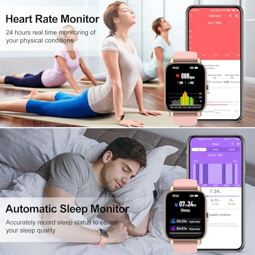 1.85" Smart Watch with 110+ Sport Modes, Heart Rate Monitor, IP68 Waterproof - Pink