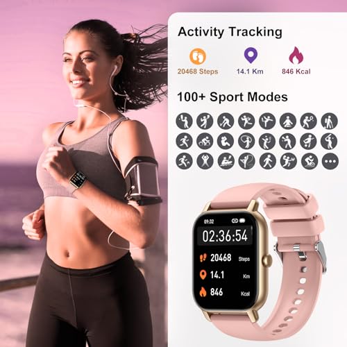 1.85" Smart Watch with 110+ Sport Modes, Heart Rate Monitor, IP68 Waterproof - Pink