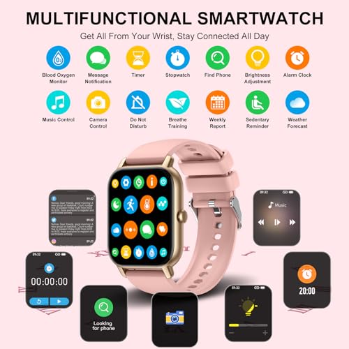 1.85" Smart Watch with 110+ Sport Modes, Heart Rate Monitor, IP68 Waterproof - Pink