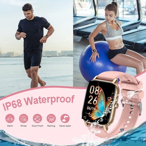 1.85" Smart Watch with 110+ Sport Modes, Heart Rate Monitor, IP68 Waterproof - Pink