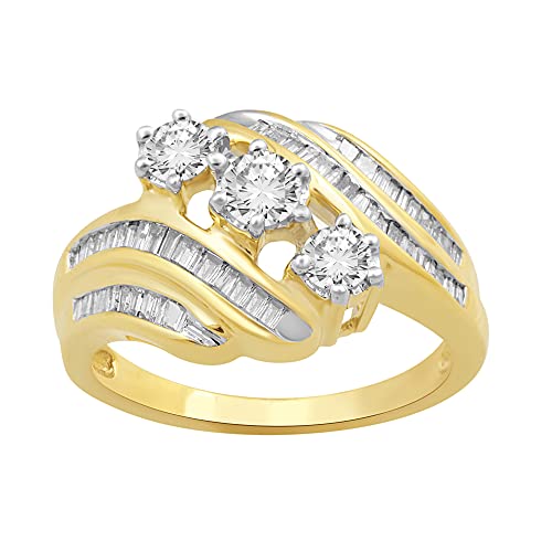 Yellow Gold 3 Stone Diamond Engagement Ring Size 7