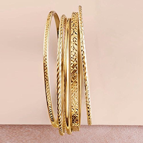 Gold Over Sterling Textured Bangle Bracelet Set