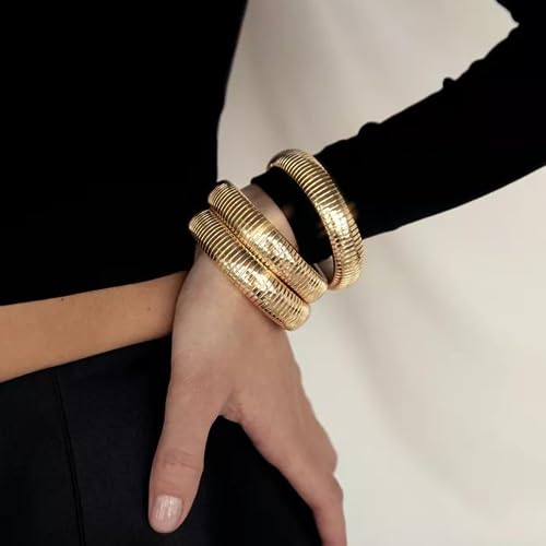 Gold Tone Plated Chunky Bangle Bracelets Set for Women