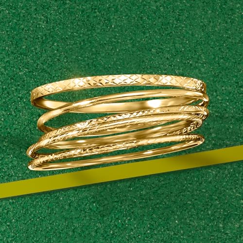 Gold Over Sterling Textured Bangle Bracelet Set