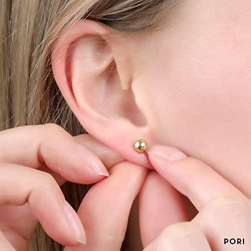 14K Solid Gold Ball Stud Earrings - Set of 3