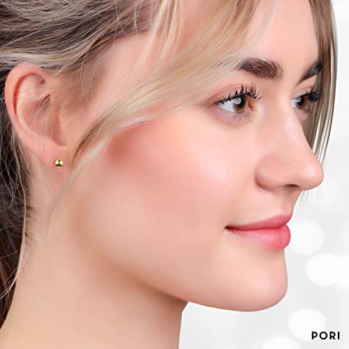 14K Solid Gold Ball Stud Earrings - Set of 3