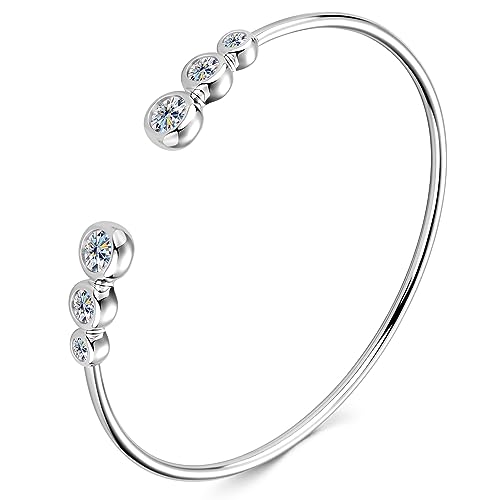 PROSTORY Moissanite Cuff Bangle, 1.8cttw D Color Lab Created Diamond Bracelet fit 7" Below Wrist, 18K Gold Plated Sterling Silver Bangle for Women or Girlfriend Birthday Gifts (Silver)