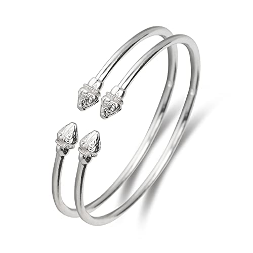 Better Jewelry Elegant Pointed Ends Solid .925 Sterling Silver West Indian Bangles, 1 pair