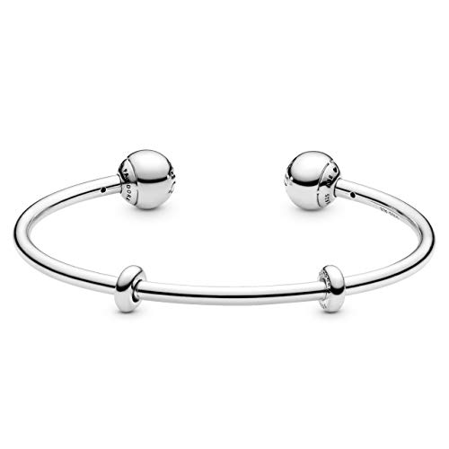 Pandora Moments Sterling Silver Open Bangle for Women - Compatible Moments Charms - Sterling Silver Bracelet - Gift for Her - 6.9", With Gift Box