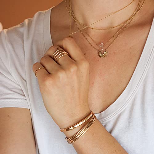 Wide Hammered Cuff Bracelet 14K Gold Filled Bangle with Hammered Texture; Women's Stacking Cuff by Lotus Stone Jewelry (M, Gold)