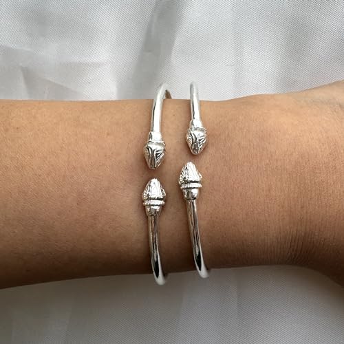 Better Jewelry Elegant Pointed Ends Solid .925 Sterling Silver West Indian Bangles, 1 pair