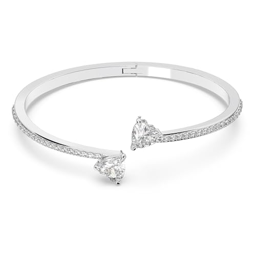 SWAROVSKI Attract Soul Heart Bangle Bracelet, Heart-Shaped Clear Crystals on a Rhodium Finish Cuff, Size M, from the Attract Soul Collection
