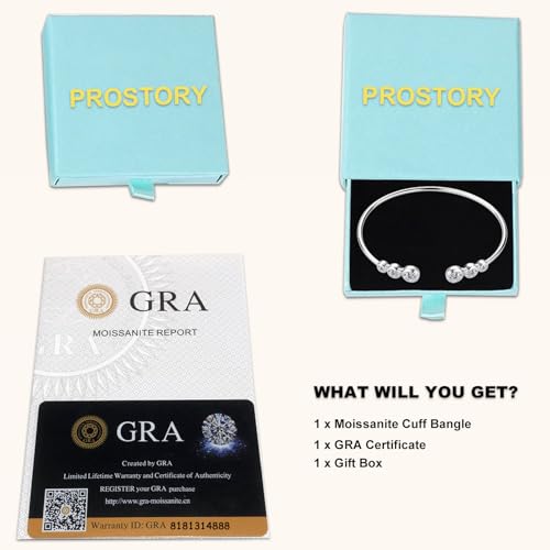 PROSTORY Moissanite Cuff Bangle, 1.8cttw D Color Lab Created Diamond Bracelet fit 7" Below Wrist, 18K Gold Plated Sterling Silver Bangle for Women or Girlfriend Birthday Gifts (Silver)