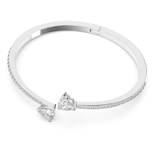 SWAROVSKI Attract Soul Heart Bangle Bracelet, Heart-Shaped Clear Crystals on a Rhodium Finish Cuff, Size M, from the Attract Soul Collection